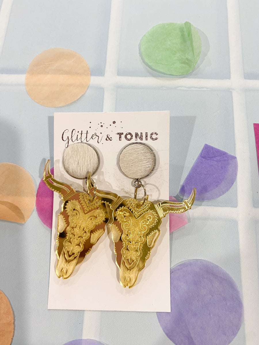 Cowhide Stud Top Dangles